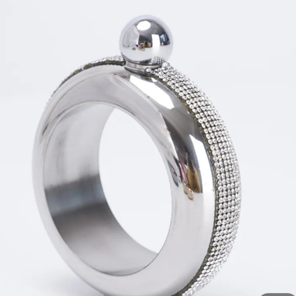 Silver Bracelet Flask with Rhinestones For The Ladies!